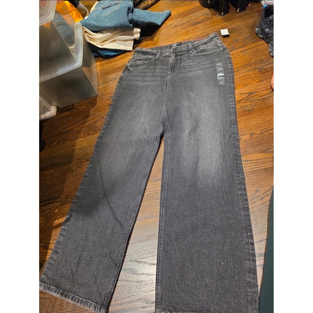 Edgely by Maurices Womens High Rise Relaxed Straight Black Rhinestone Jeans 14R